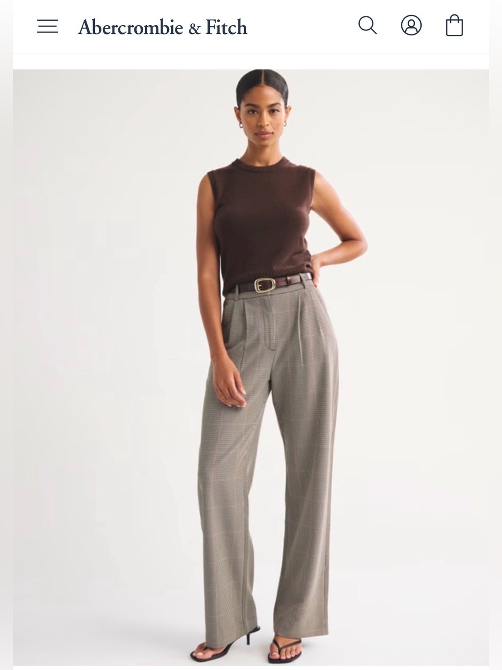 A&F Sloane Tailored Ultra High Rise Wide Leg Pant Brown Houndstooth